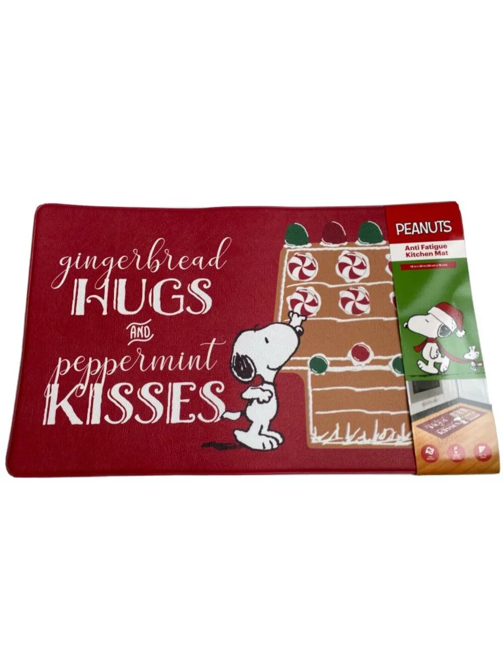 Peanuts Snoopy Anti Fatigue Mat 18X30” Gingerbread Hugs & Peppermint Kisses NEW